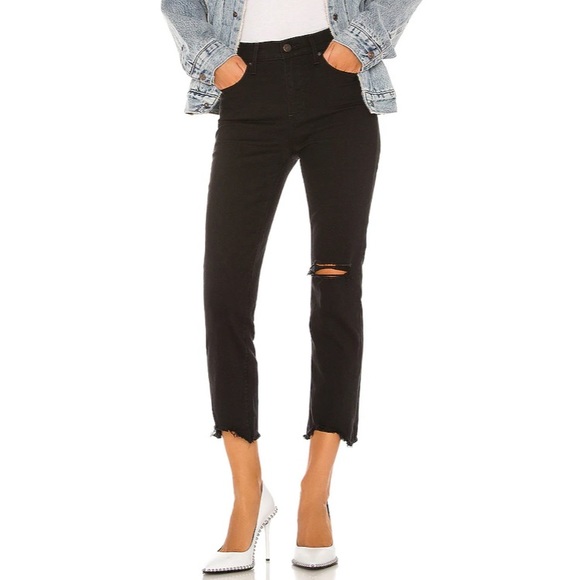 LEVI’S Premium 724 High Rise Straight Crop Black Pixel Jeans - Picture 2 of 8